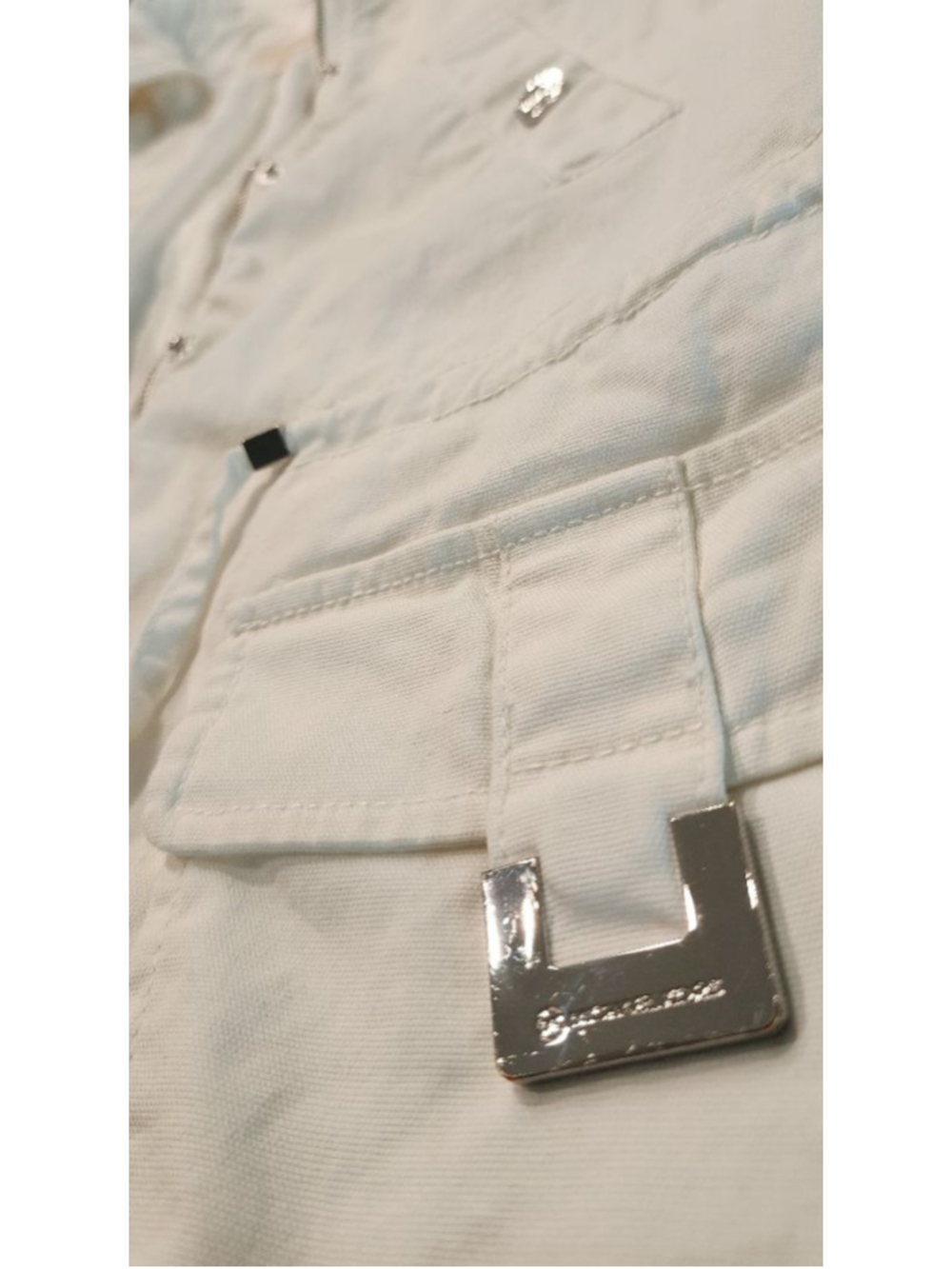 Michael Kors White Utility Cargo Jacket Women’s M Cotton Drawstring Zip Pockets - Picture 9 of 14